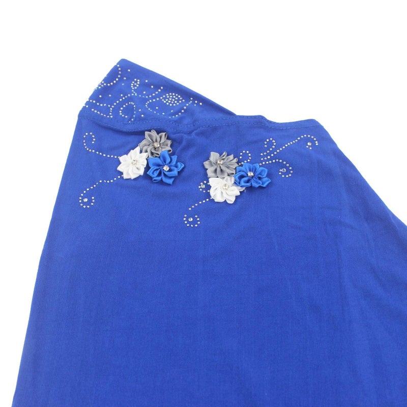Modest Beauty girls Muslim Islamic Scarf Hijab Handmade flower lovely Rhinestone Headscarf for Kids Blue - Image 5